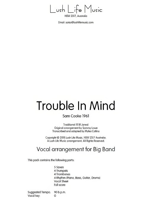 Trouble in Mind (Vocal Solo with Big Band - Score and Parts)