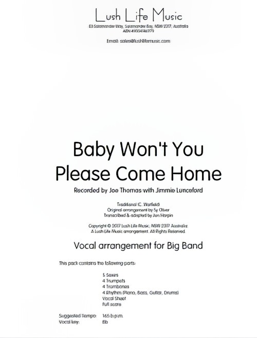 Baby Won't You Please Come Home (Vocal Solo with Jazz Ensemble - Score and Parts)