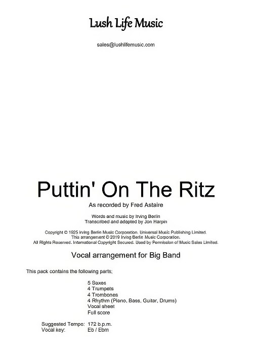 Puttin' On the Ritz (Vocal Solo with Jazz Ensemble - Score and Parts)