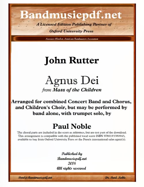 Agnus Dei (from Mass of the Children) (Concert Band with opt. Choir - Score and Parts)